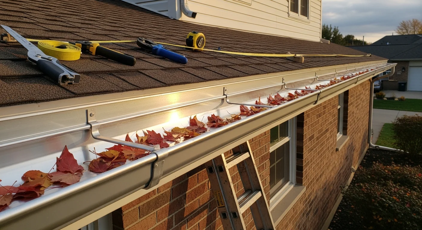 New gutters installed along roofline of residential home